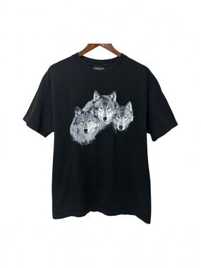 Vintage Marshlands Wolf Nature Graphic Black Short Sleeve T Shirt
